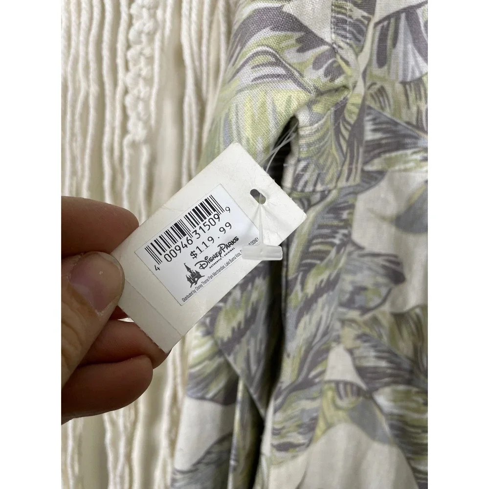 Disney Spirit Jersey Button Down Linen Palm Leaf Men Small Tropical Est 1971